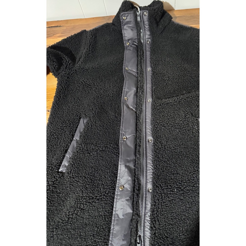 Athleta Fleece Hybrid Coat Black Sherpa Nylon Quilted Longline Funnel Neck Large - Picture 10 of 15